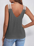 Lace Detail Waffle-Knit V-Neck Tank - Trendsi - Flyclothing LLC
