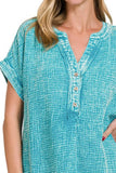 Zenana Washed Double Gauze 3/4 Button Henley Neck Shirt - Trendsi
