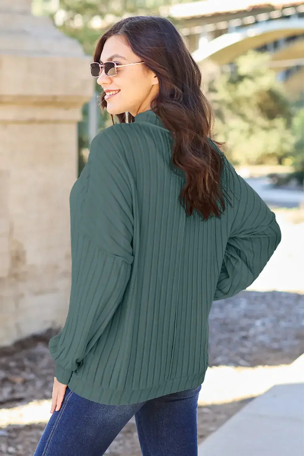 Basic Bae Full Size Ribbed Exposed Seam Mock Neck Knit Top - ShopBasicbae - Flyclothing LLC