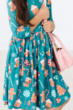 Gingerbread House 3/4 Sleeve Pocket Twirl Dress