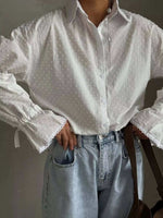 Swiss Dot Flounce Sleeve Shirt - Trendsi - Flyclothing LLC