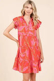 Mittoshop Leaf Print Ruffle Sleeve Tiered Mini Dress - Trendsi