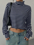 Striped Turtleneck Long Sleeve T-Shirt - Trendsi - Flyclothing LLC