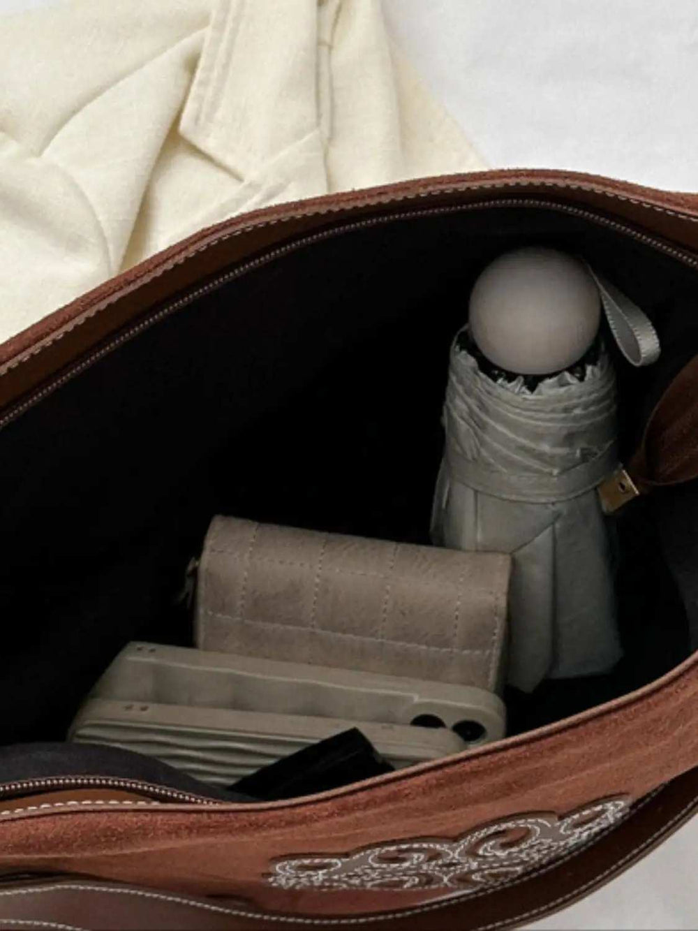 Suede Patch Adjustable Strap Tote Bag - Trendsi - Flyclothing LLC