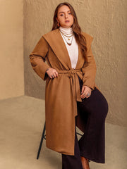 Plus Size Tied Long Sleeve Hooded Coat with Pockets - Trendsi