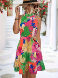 Tied Printed Mock Neck Sleeveless Dress - Trendsi - Flyclothing LLC