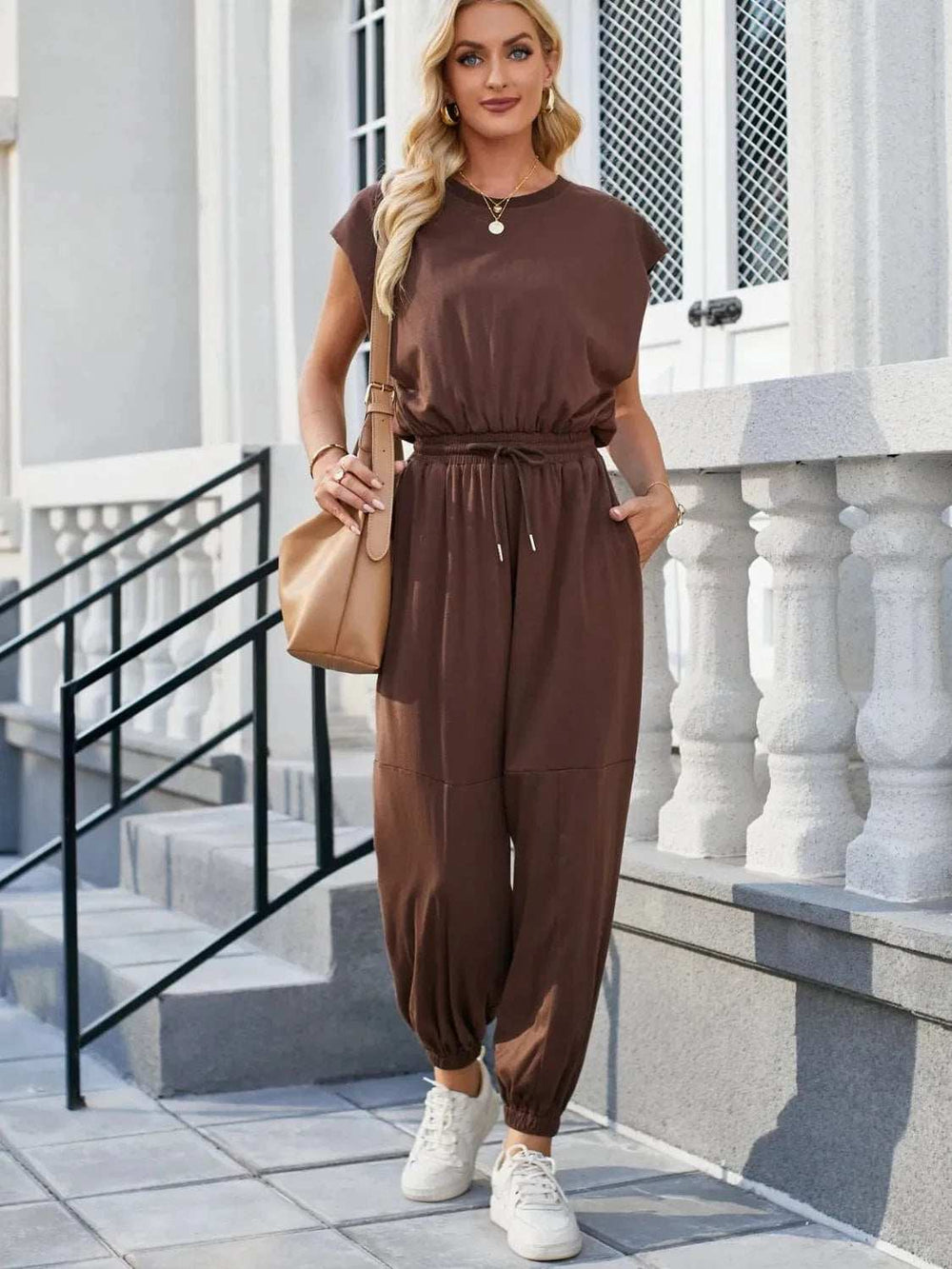 Backless Drawstring Waist Jumpsuit - Trendsi - Flyclothing LLC
