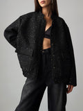 Sequin Detail Pocketed Long Sleeve Jacket - Trendsi