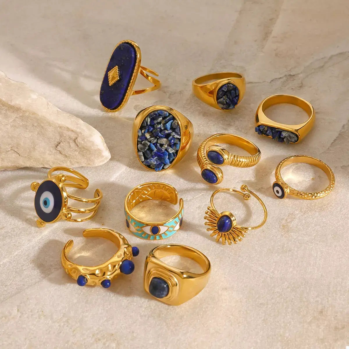 18K Gold-Plated Natural Stone Ring - Trendsi - Flyclothing LLC