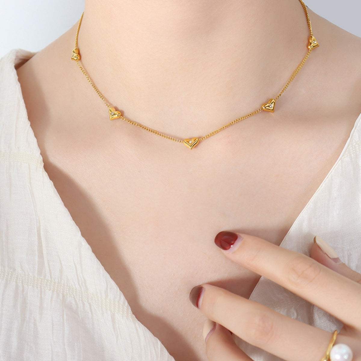 Titanium Steel Zircon Heart Necklace - Trendsi - Flyclothing LLC