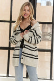 ADORA Horizontal Stripes Hoodie Cardigan - Trendsi