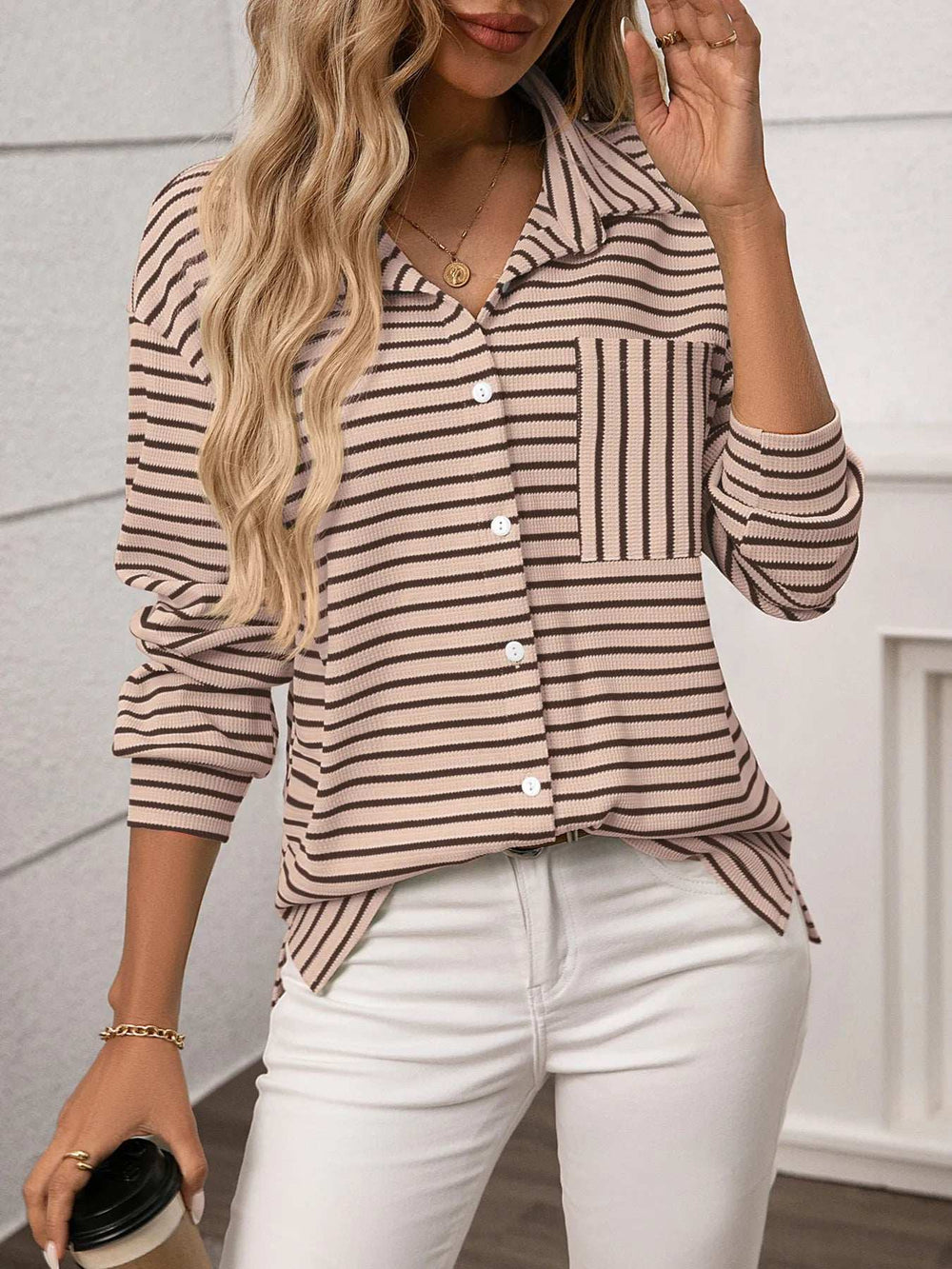 Striped Button Up Long Sleeve Shirt - Trendsi - Flyclothing LLC