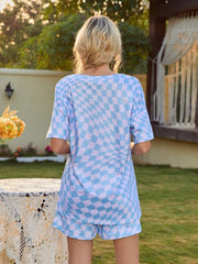 Plaid Round Neck Top and Shorts Lounge Set - Trendsi