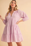 Aemi + Co Notched Balloon Sleeve Tiered Mini Dress - Trendsi