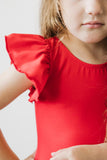 Red S/S Flutter Sleeve Leotard