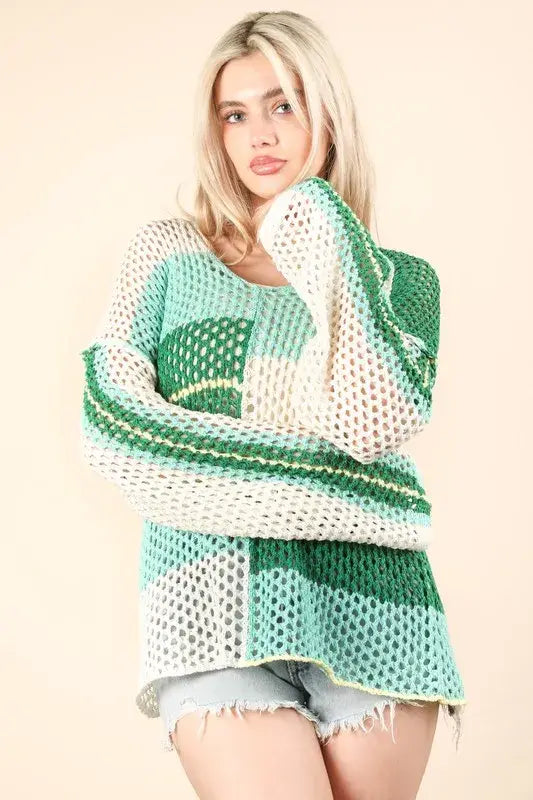 VERY J Color Block Oversized Summer Knit Cover Up - Trendsi - Flyclothing LLC