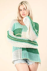 VERY J Color Block Oversized Summer Knit Cover Up - Trendsi - Flyclothing LLC