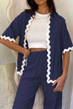 Contrast Trim Half Sleeve Top and Pants Set - Trendsi