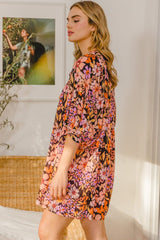 ODDI Full Size Floral Tied Neck Mini Dress - Trendsi