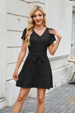 Tied Button Up Short Sleeve Mini Shirt Dress - Trendsi - Flyclothing LLC