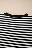 Striped Print V Neck Delicate Trim Casual Tee - Trendsi - Flyclothing LLC