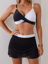 Two Tone Cami and Skort Swim Set - Trendsi - Flyclothing LLC