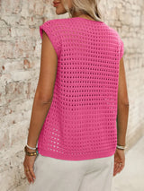Tied Front Openwork V-Neck Knit Top - Trendsi - Flyclothing LLC