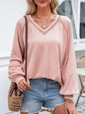 Exposed Seam Ribbed Knit V Neck Top - Trendsi - Flyclothing LLC