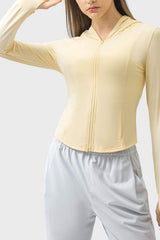 Pocketed Zip Up Hooded Long Sleeve Active Outerwear - Trendsi - Flyclothing LLC