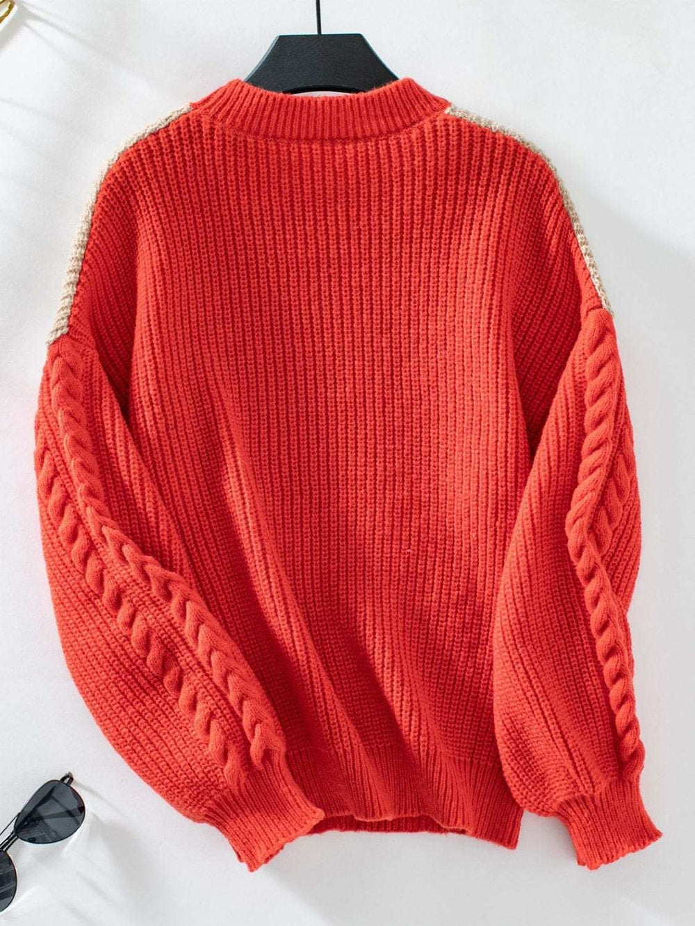 Contrast Round Neck Long Sleeve Sweater - Trendsi - Flyclothing LLC