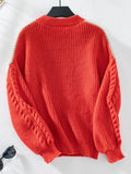 Contrast Round Neck Long Sleeve Sweater - Trendsi