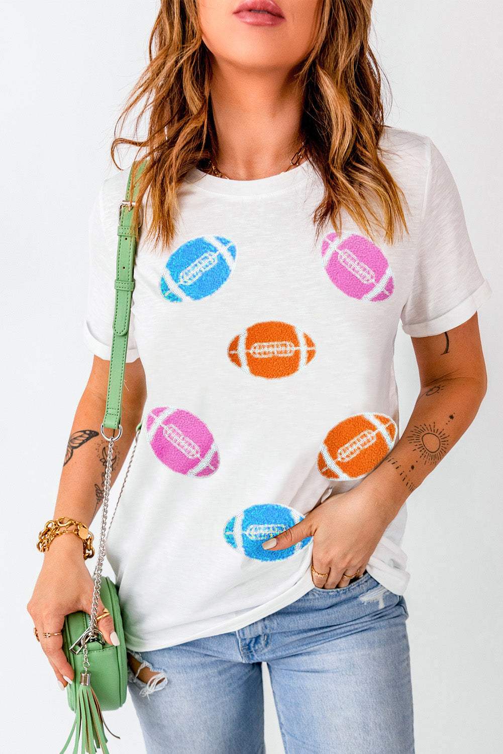 Football Round Neck Short Sleeve T-Shirt - Trendsi - Flyclothing LLC