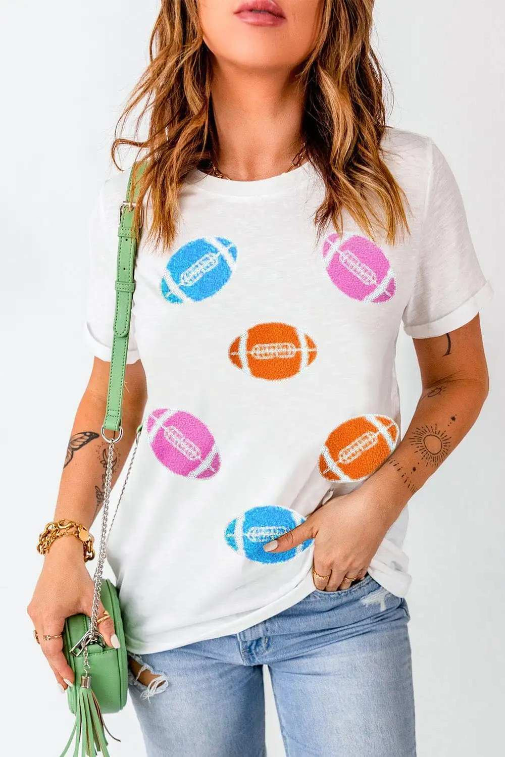 Football Round Neck Short Sleeve T-Shirt - Trendsi - Flyclothing LLC