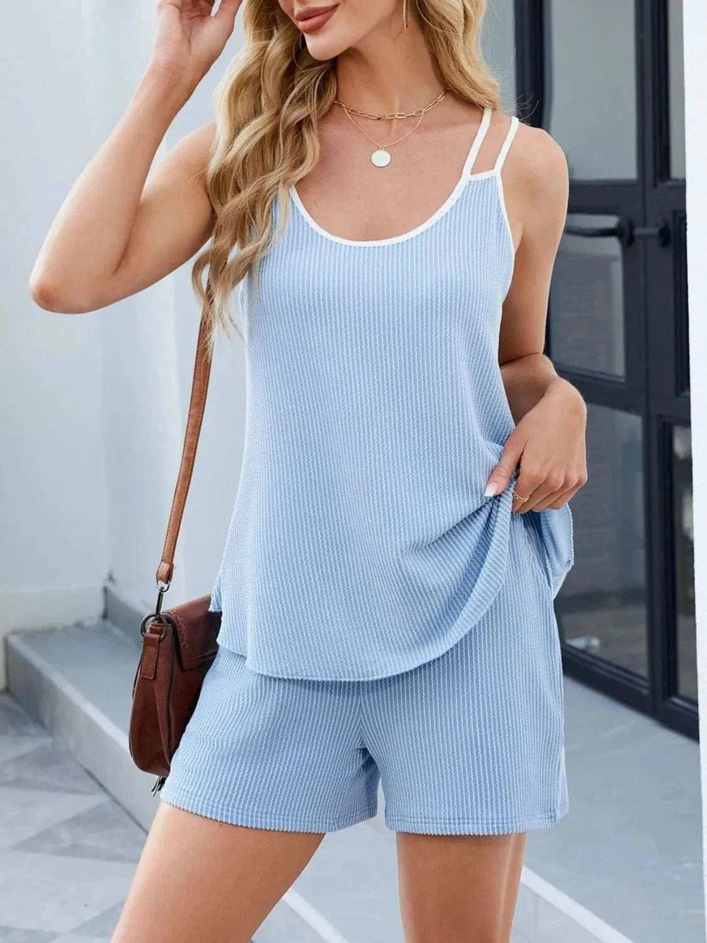Casual Ribbed Tank Top and Shorts Set - Trendsi - Flyclothing LLC