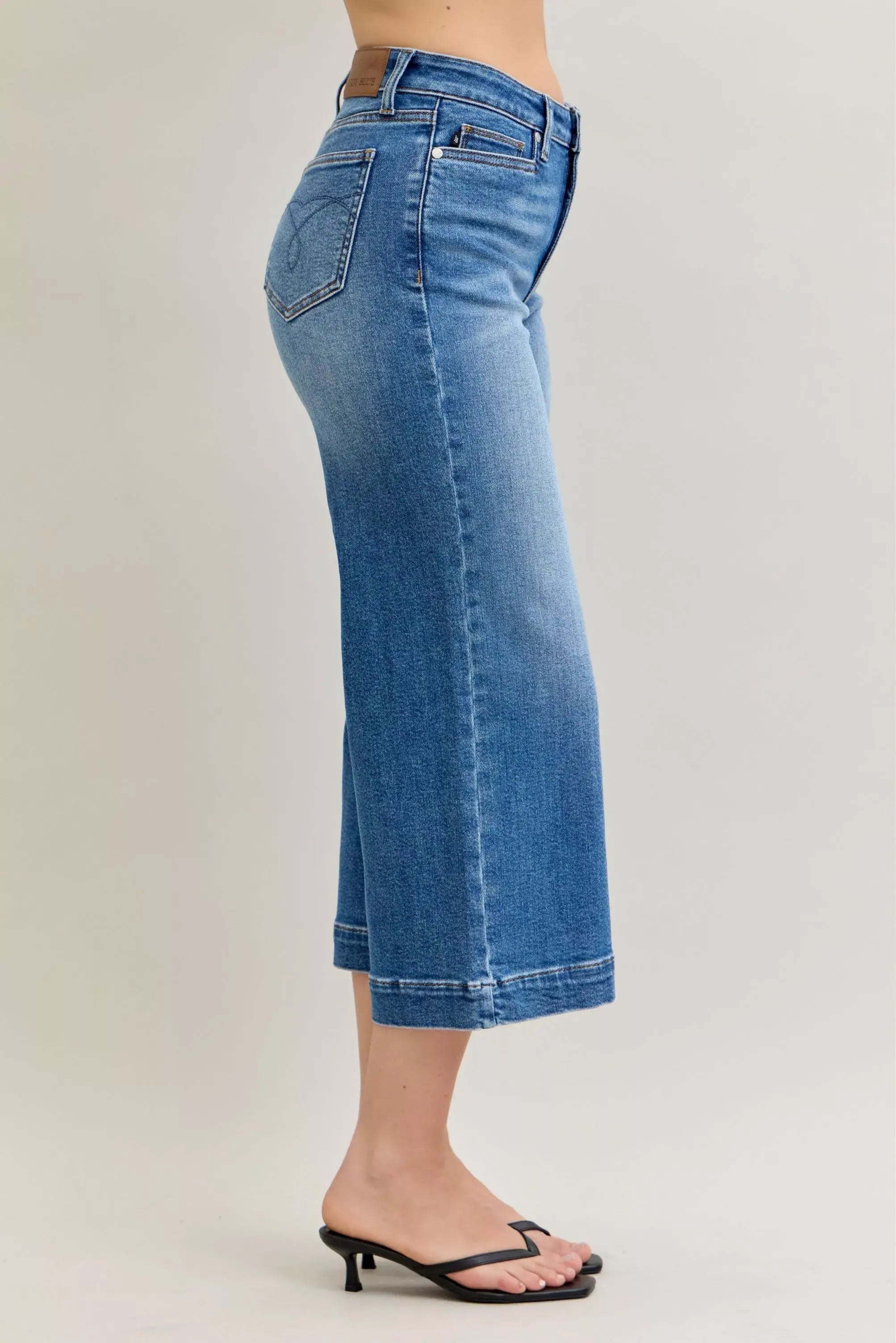 Judy Blue Mid Rise Crop Wide Leg Jeans - Trendsi - Flyclothing LLC