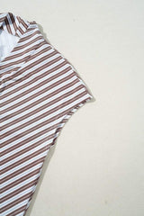 Striped V Neck Cap Sleeve Blouse - Trendsi - Flyclothing LLC