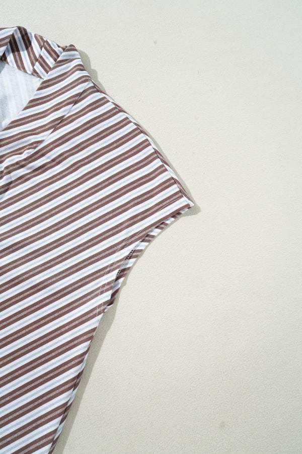 Striped V Neck Cap Sleeve Blouse - Trendsi - Flyclothing LLC