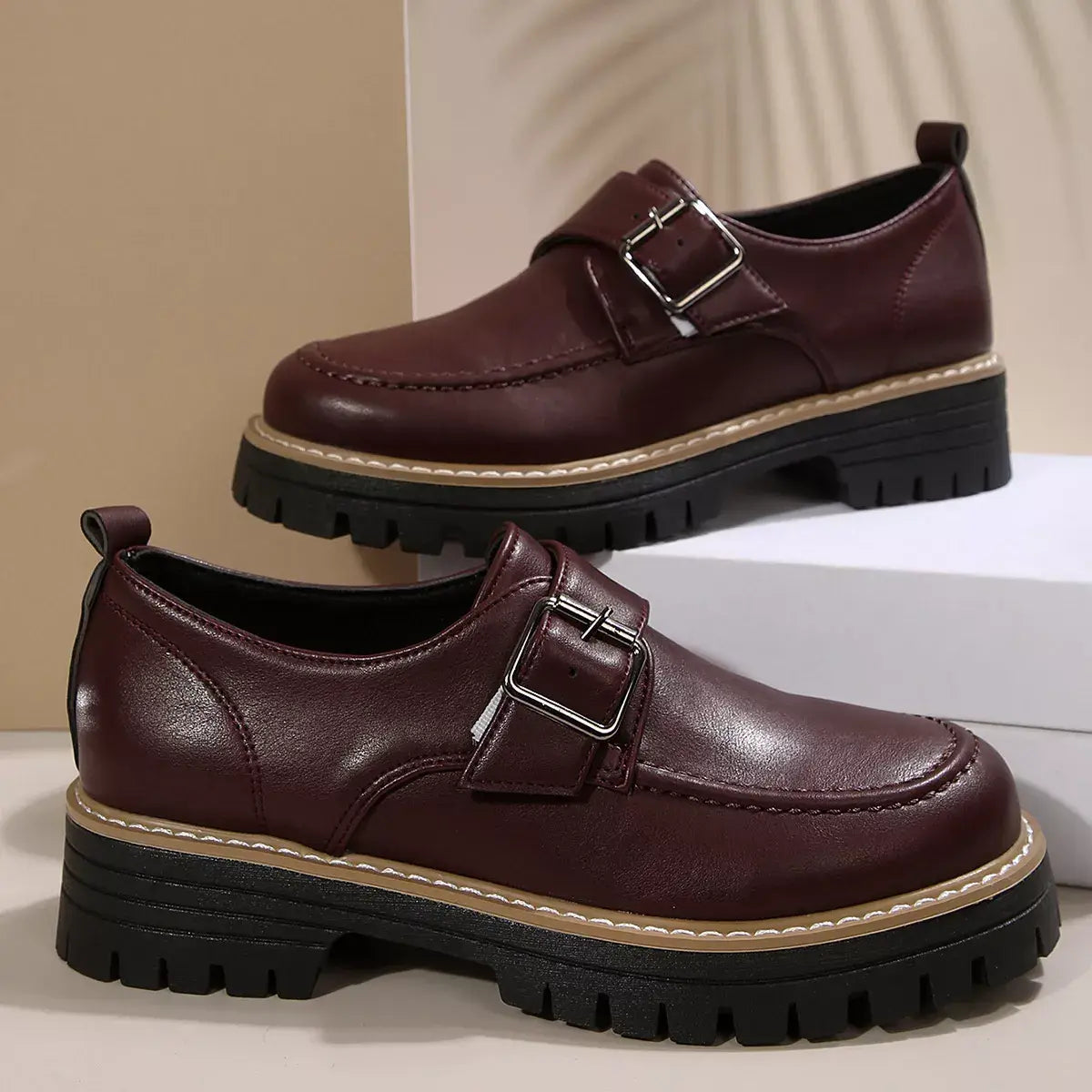 Buckle Accent Chunky Platform Loafers - Trendsi - Flyclothing LLC