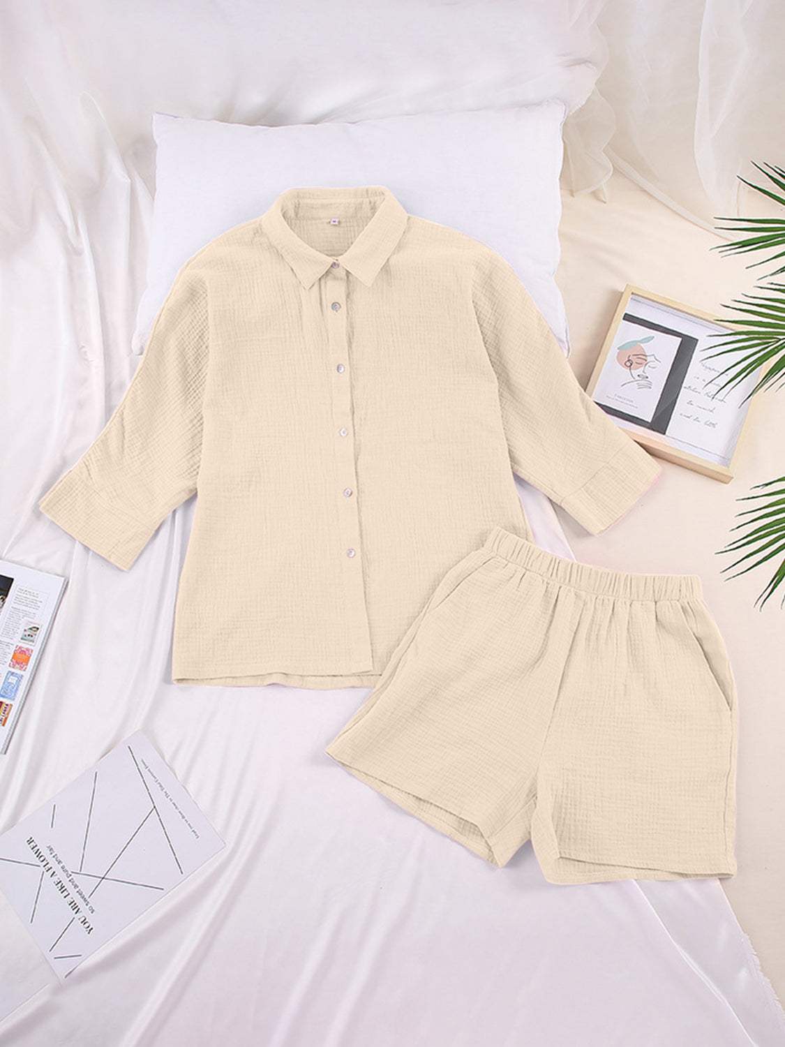 Texture Button Up Shirt and Shorts Set - Trendsi - Flyclothing LLC