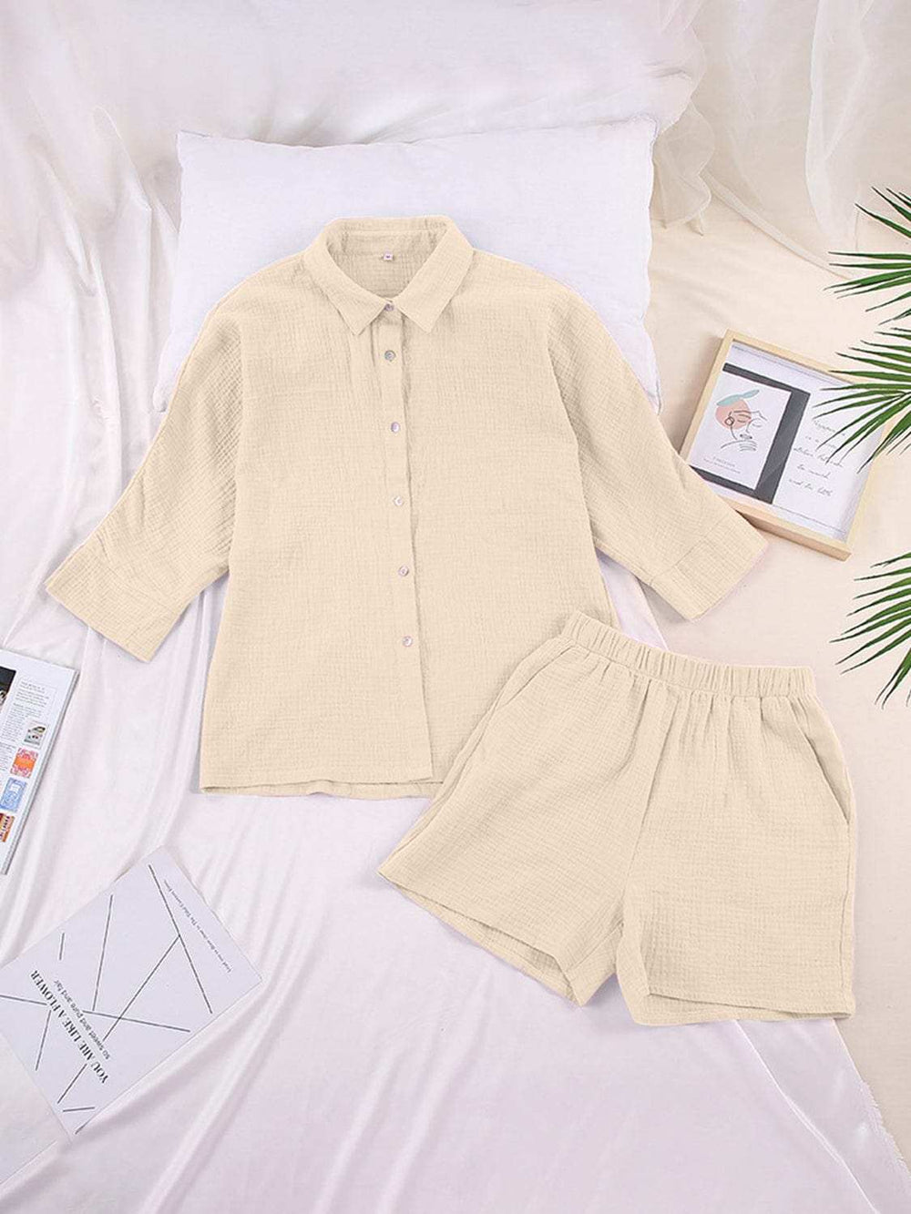 Texture Button Up Shirt and Shorts Set - Trendsi - Flyclothing LLC