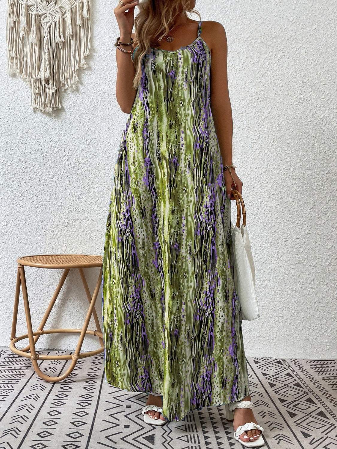Full Size Printed Scoop Neck Maxi Cami Dress - Trendsi - Flyclothing LLC
