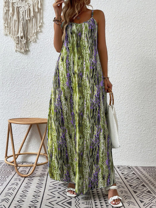 Full Size Printed Scoop Neck Maxi Cami Dress - Trendsi