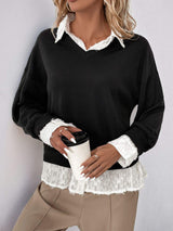 Perfee Faux Layered Contrast Long Sleeve Sweatshirt - Trendsi - Flyclothing LLC