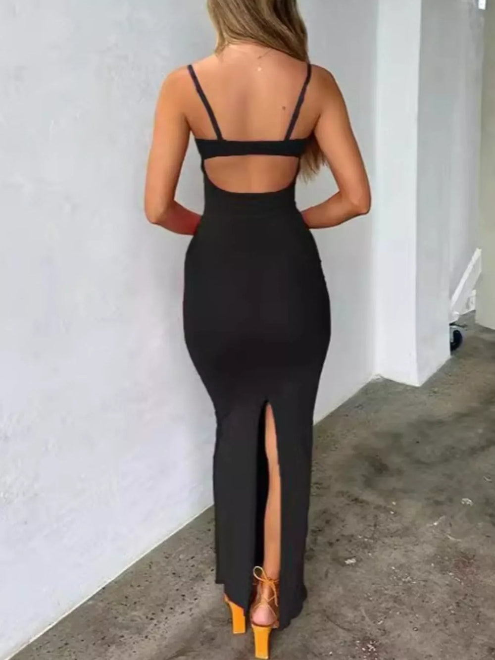 Lace Trim Cutout Back Bodycon Maxi Dress - Trendsi - Flyclothing LLC