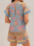Printed V-Neck Short Sleeve Romper - Trendsi - Flyclothing LLC