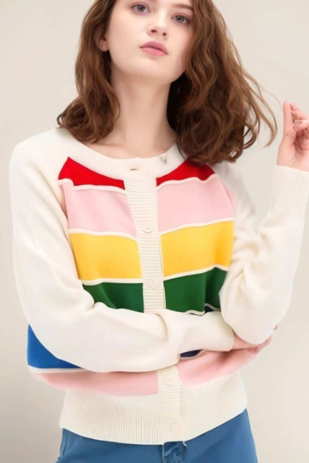 Contrast Button Down Long Sleeve Cardigan - Trendsi - Flyclothing LLC