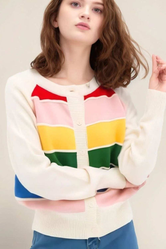 Contrast Button Down Long Sleeve Cardigan - Trendsi - Flyclothing LLC