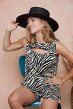 BiBi Zebra Printed Rib with Cut Out Front Sleeveless - Trendsi - Flyclothing LLC