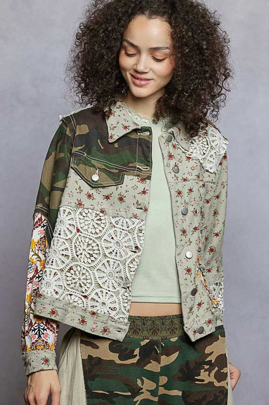 POL Floral Printed French Terry Jacket with Crochet Contrast - Trendsi - Flyclothing LLC
