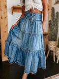 Ruched Button Fly Denim Skirt - Trendsi